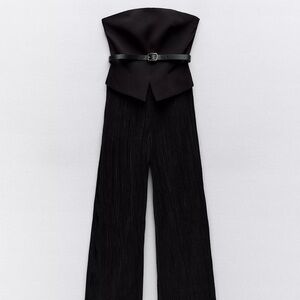Zara Belted Mixed Pleated Jumpsuit